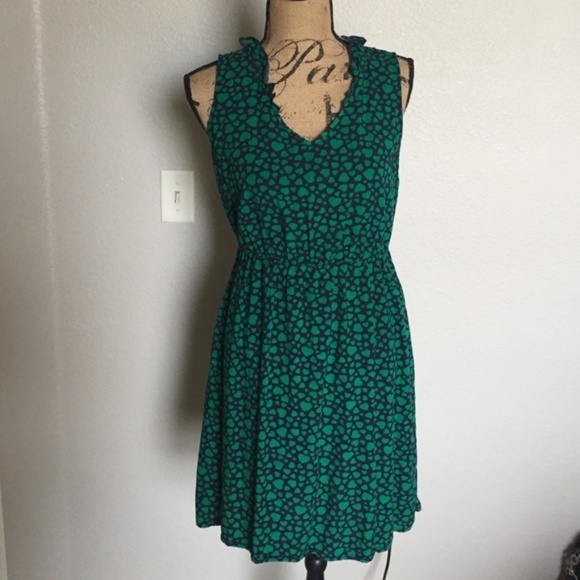 Old Navy XS Ruffled Heart Print Dress Green Navy - Picture 3 of 5
